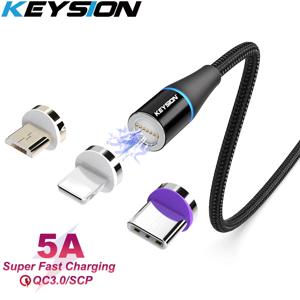 KEYSION 5А Магнитный кабель type-C для huawei samsung Xiaomi USB C Быстрый Micro USB Магнитный зарядный кабель для телефона для iPhone 11 Xs 8 XR