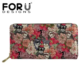 

FORUDESIGNS Women Long Wallets Coin Purse Female Fashion Money Clutch Bags Ladies Cartoon Vintage Floral Schnauzer Print Wallets