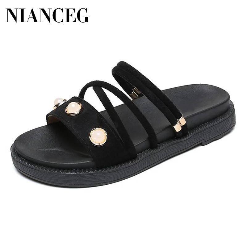 

2019 summer new version of thick-bottomed sponge cake fish mouth slippers female students flat bottom two wear anti-slippers