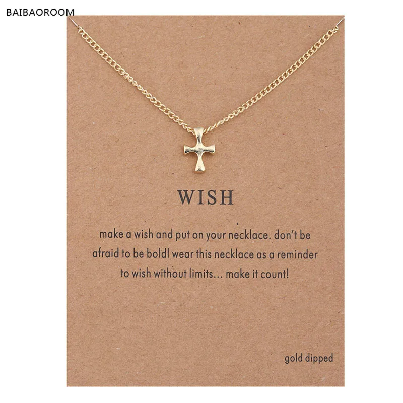 Hot Sale Sparkling Wish Cross Pendant necklace gold plated Clavicle Chains Statement Necklace Women Jewelry(Has card)