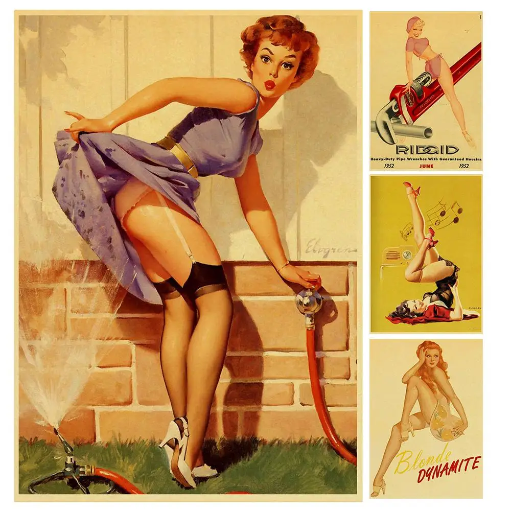 

Pin Up sexy girl high quality Retro Poster Vintage poster Wall Decor For Home Bar Cafe