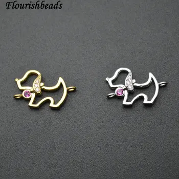 

10x15mm Cute Dog Two Loops Jewelry Connectors Bracelet Charms Paved CZ Beads Jewelry Findings