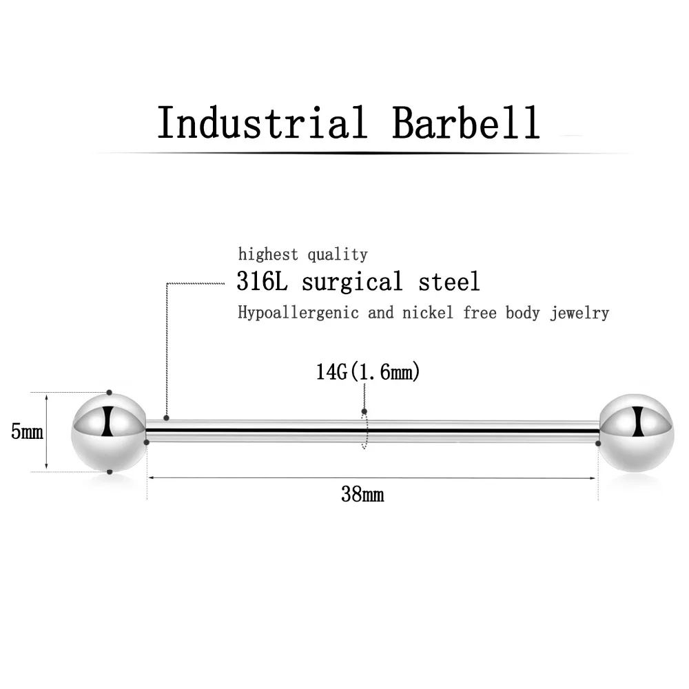 GAGABODY 14 г Хирургическая сталь Промышленная Штанга для женщин и мужчин серьги, Надеваемые На Ушной Хрящ Пирсинг ювелирные изделия 1 1/2 дюйма 38 мм