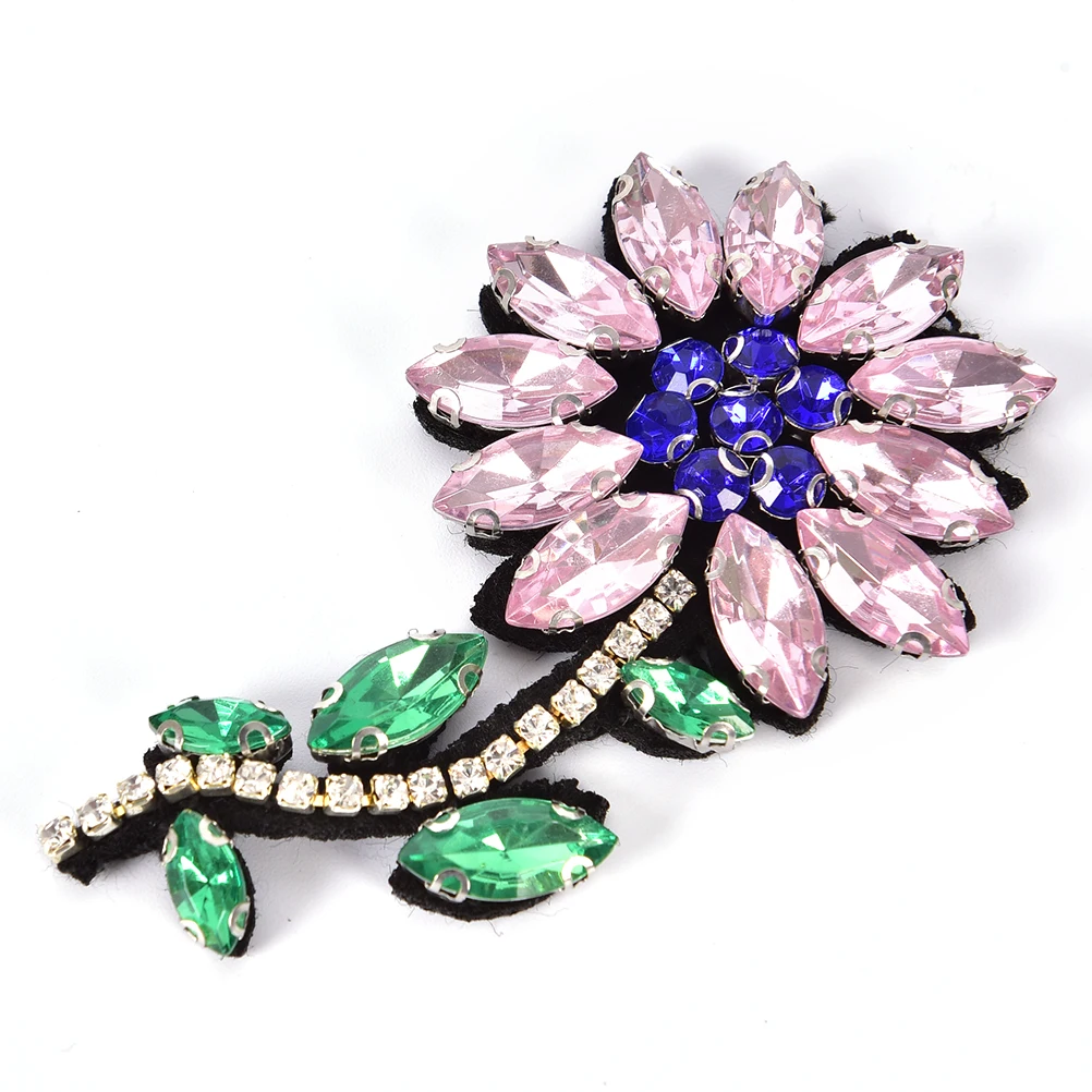 Pink Rhinestone Clothes Decoration Patch DIY Accessories Flower Beaded