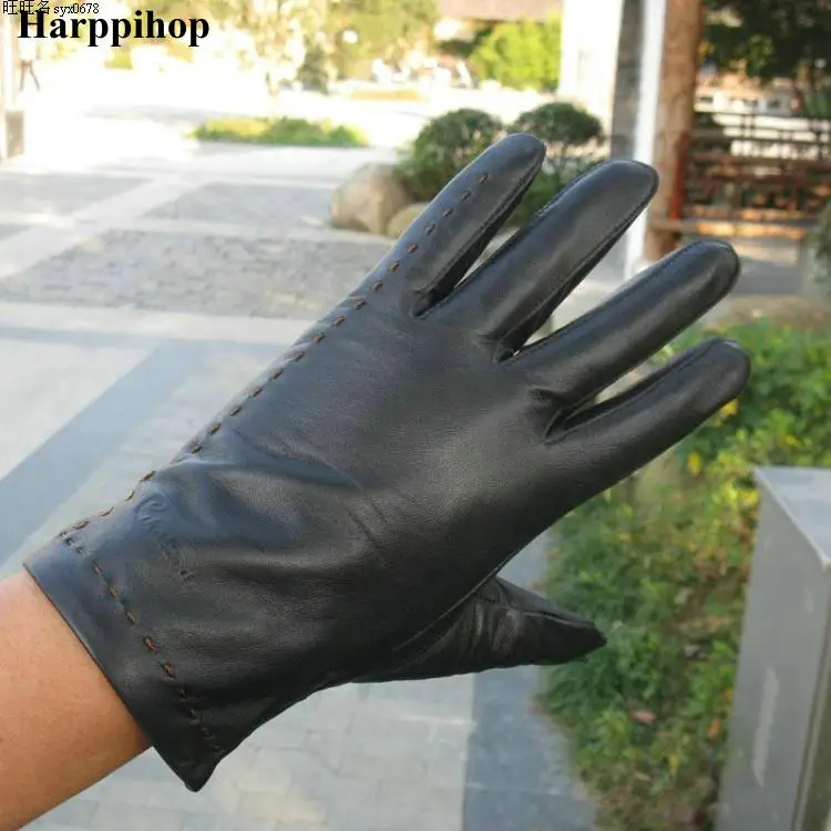 Autumn and winter men's ultra thin warm riding sheepskin leather gloves