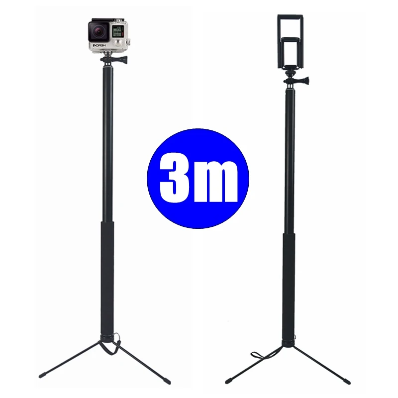 Сверхдлинный монопод 3 м из алюминиевого сплава для GoPro Hero 9 8 7 6 5 черный макс.