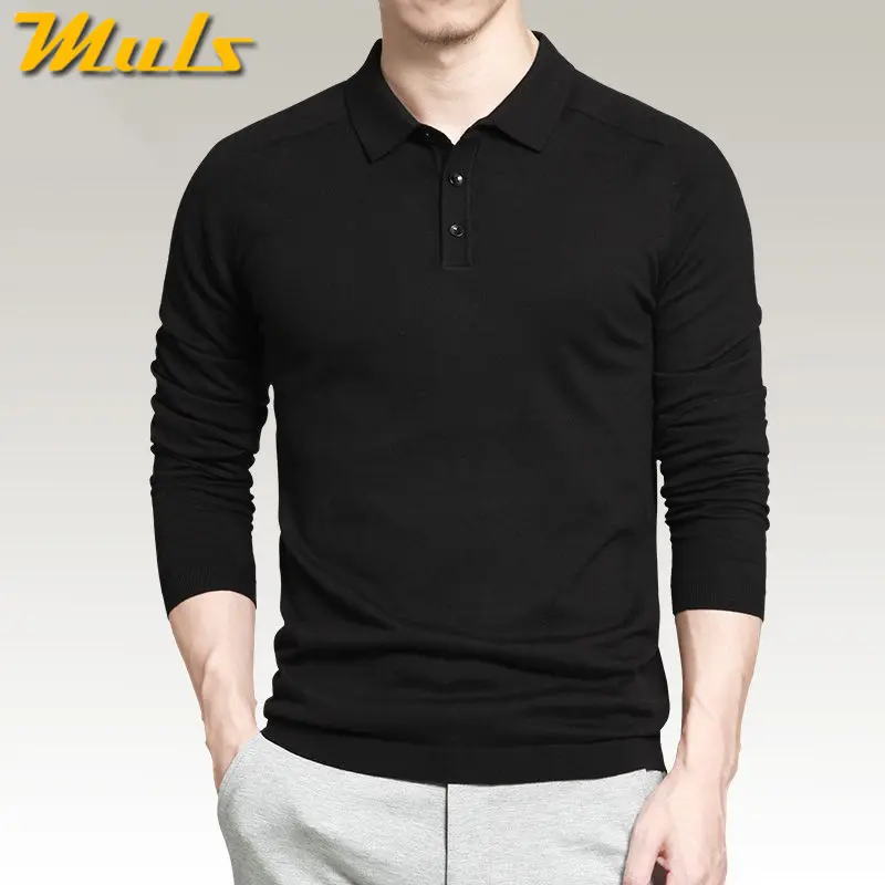 Autumn Mens Polo Sweaters Shirt Solid Color Cotton Knitted Long Sleeve Pullovers Plus Size 4XL Spring Muls Brand Super Soft