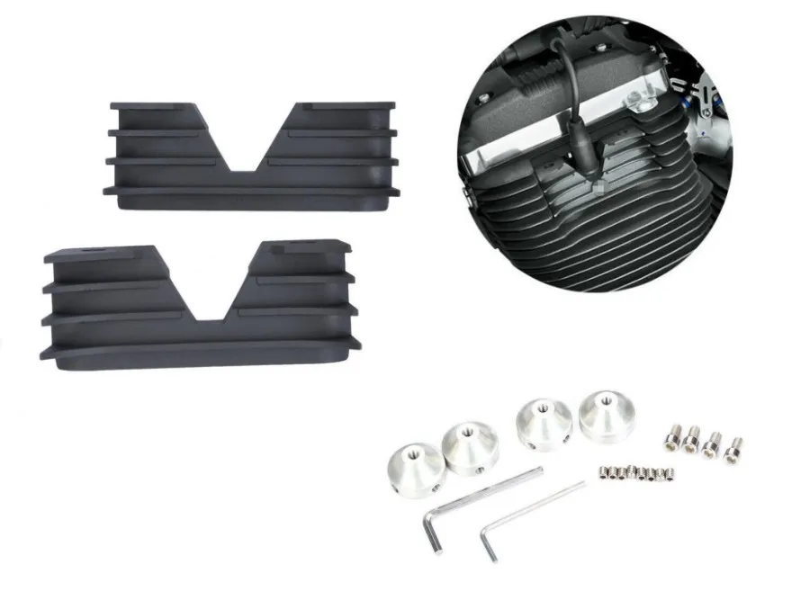 Black Finned Spark Plug HeadBolt Covers For Harley 2004 UP Sportster XL