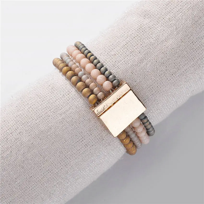 ZWPON, эластичные магнитные браслеты с натуральным камнем и бусинами, дизайнерские брендовые роскошные женские браслеты - Окраска металла: Brown