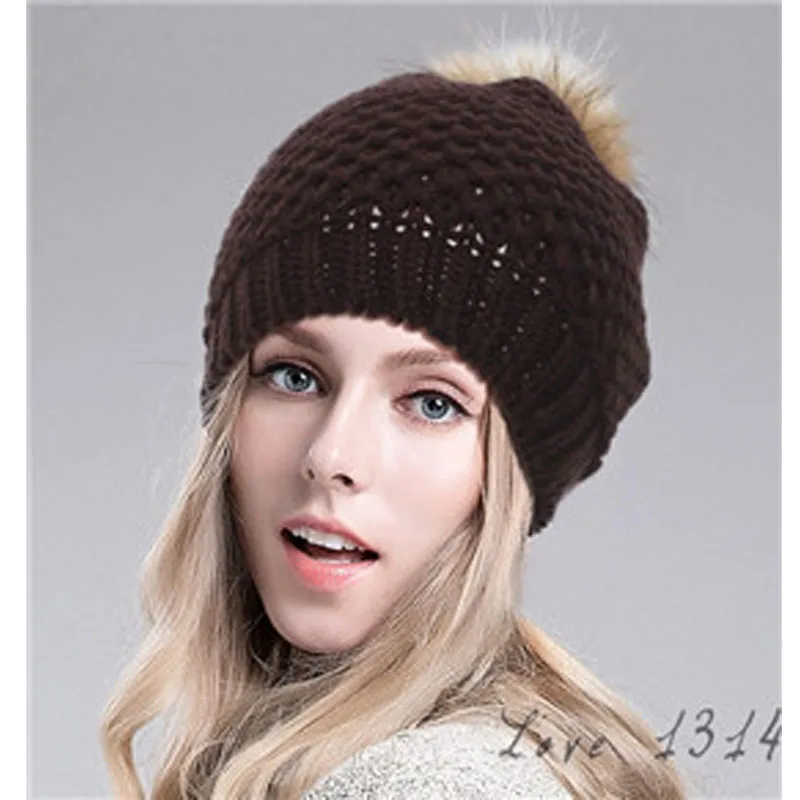 Classic Tight Knitted Fur Hat Women Cap Winter Beanie Headgear