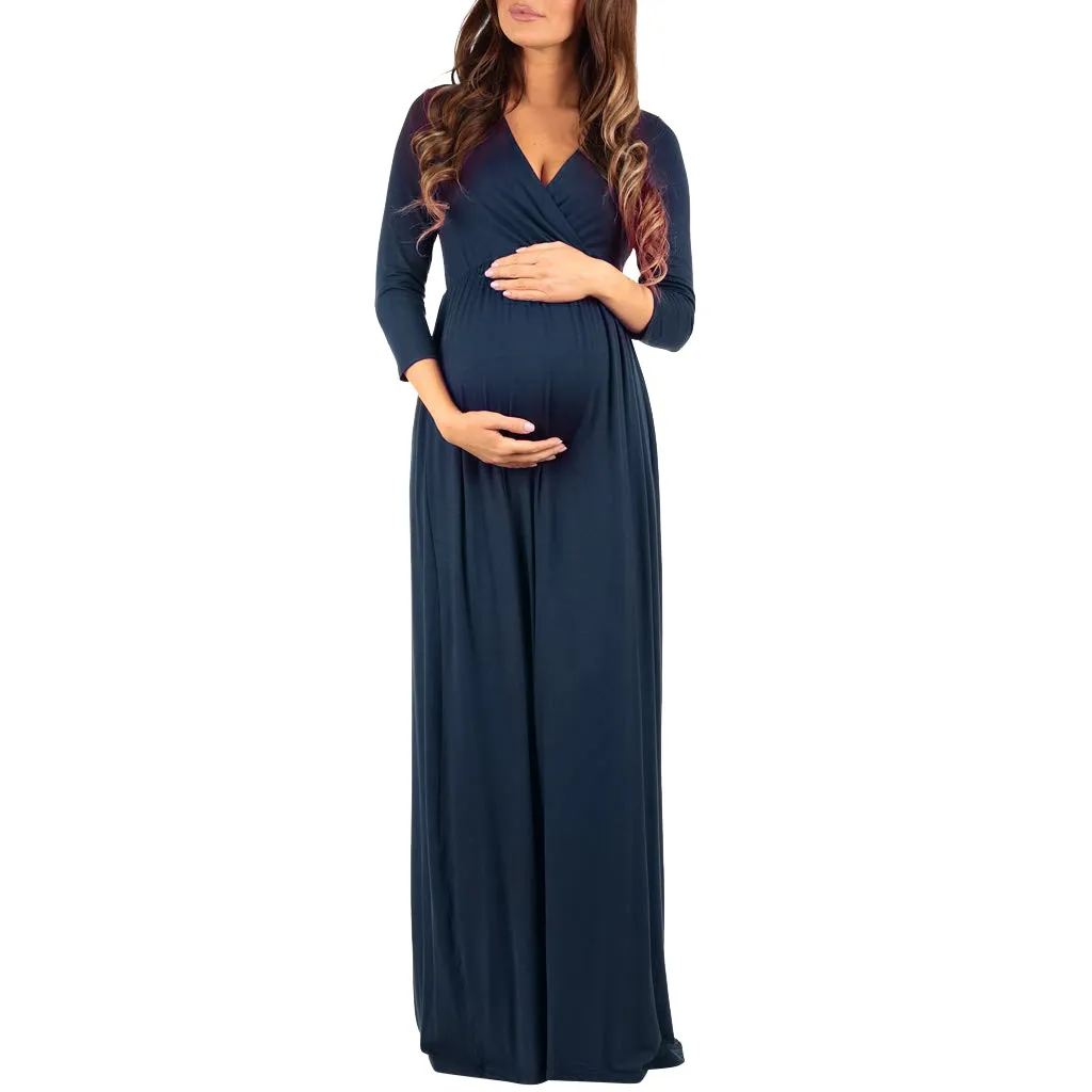 Maternity Dresses Summer sexy dress women Pregnant Clothes Cotton 3/4 Sleeve Casual Ruched Loose Plus Size Maxi Dress pregnancy