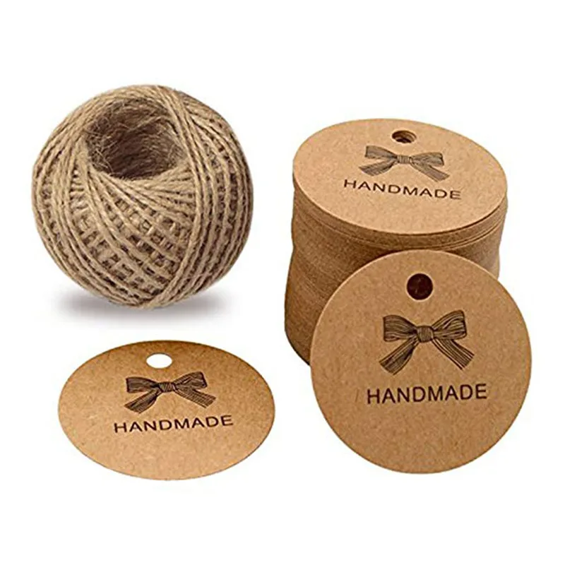 

300pcs Kraft Paper handmade Gift Tags 1.2inch Thank you labels For Price Tags DIY Crafts Wrapping Supplies wedding party favors