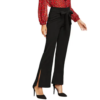 

2018 Summer Wide Leg Elastic Waist Workwear Trousers Solid Color Trousers Autumn Office Lady Workwear Women Trousers 7.5