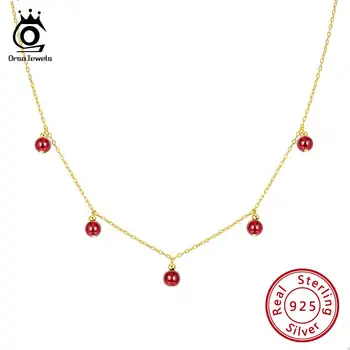 

ORSA JEWELS Silver 925 Women Necklaces Natural Red Stone Garnet Beads 18K Gold Plated Choker Necklace Fine Jewelry 2019 OSN149-R