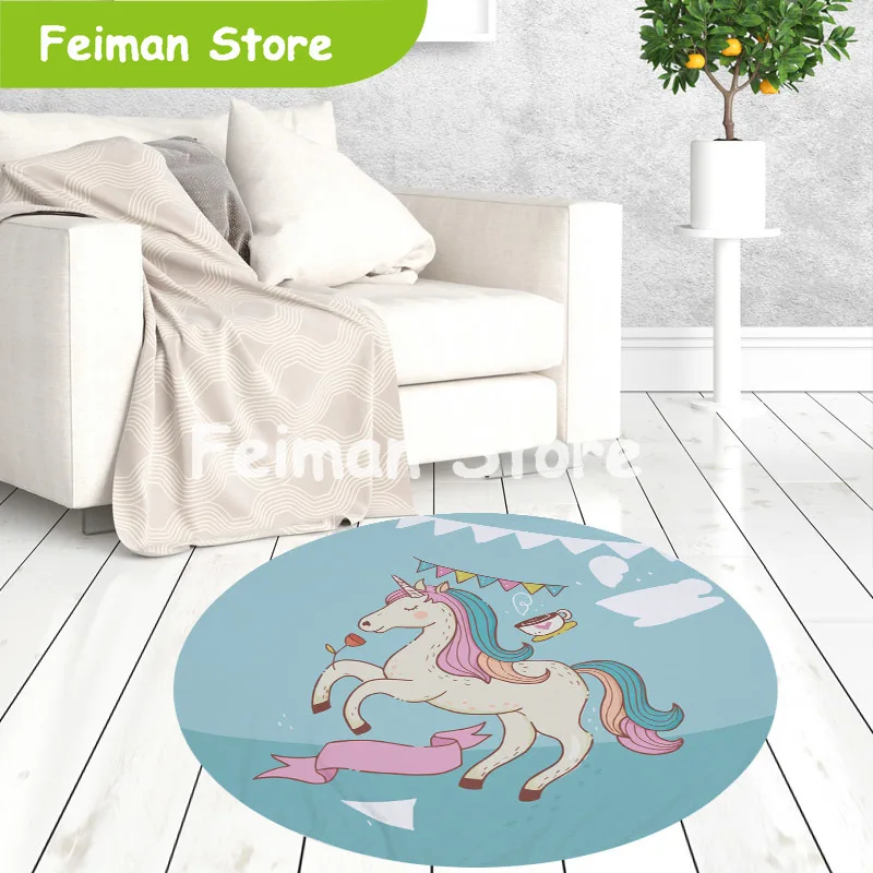 

150cm Unicorn Printed Waterproof Round Rugs Living Room Doormat Cartoon Carpets Door Floor Mats for Bedroom Carpet Kids Room