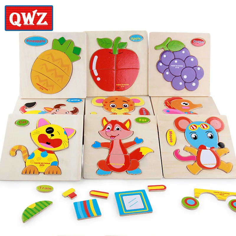 QWZ Деревянные 3D головоломки деревянные игрушки для детей пазлы с мультяшными
