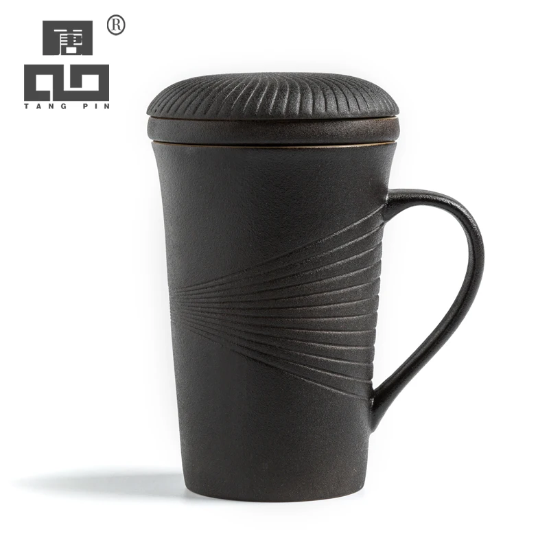 

TANGPIN black crockery ceramic tea mugs travel tea cup with filter ceramic coffee teacup porcelain milk cups