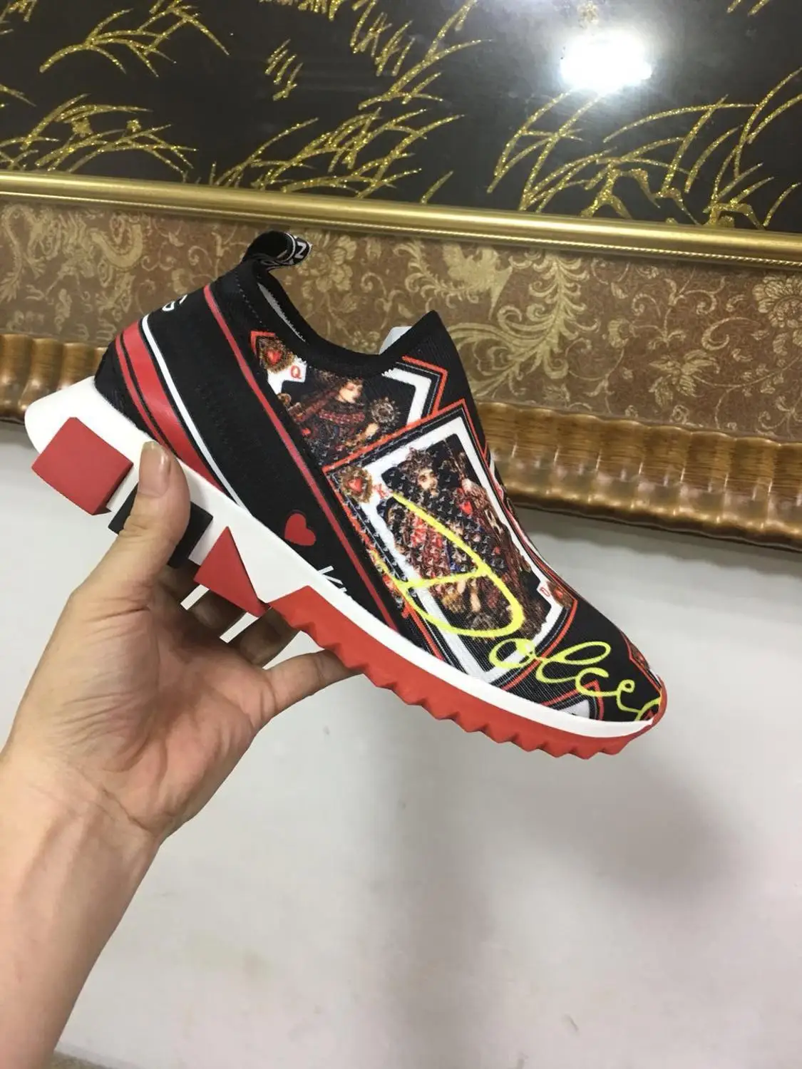 

Hot women's string luxury brand Mesh Casual Stretch Logos Print Rubber Bottom Stripe Slip-On Running woman Trainers Flats Shoes