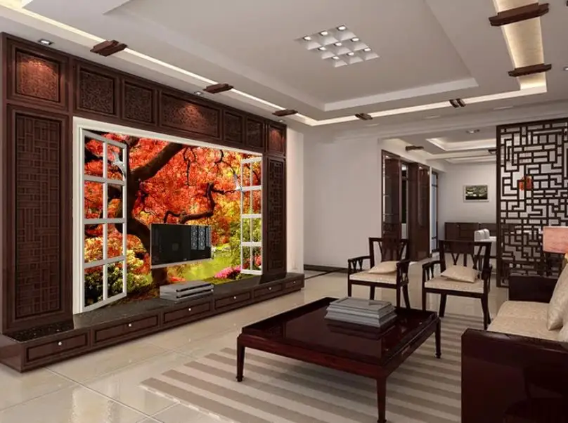 

Modern Custom 3D Wallpaper Fantasy red leaf tree 3D TV background wall decoration painting Wallpaper Mural