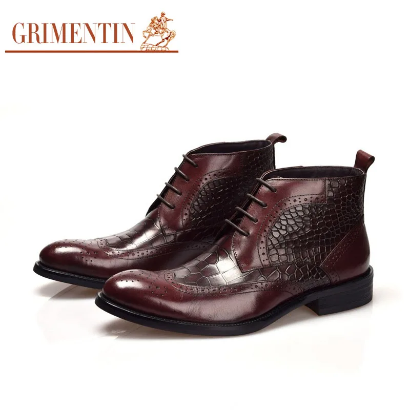 

GRIMENTIN brand fashion winter mens ankle boots genuine leather top grade crocodile tyle mens shoes for business office 2-bo931