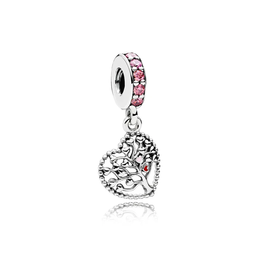 

NEW 100% 925 Sterling Silver Tree of Love Dangle Charm Mixed Enamel & Multi-Colored CZ Pendant Bead Bracelet DIY