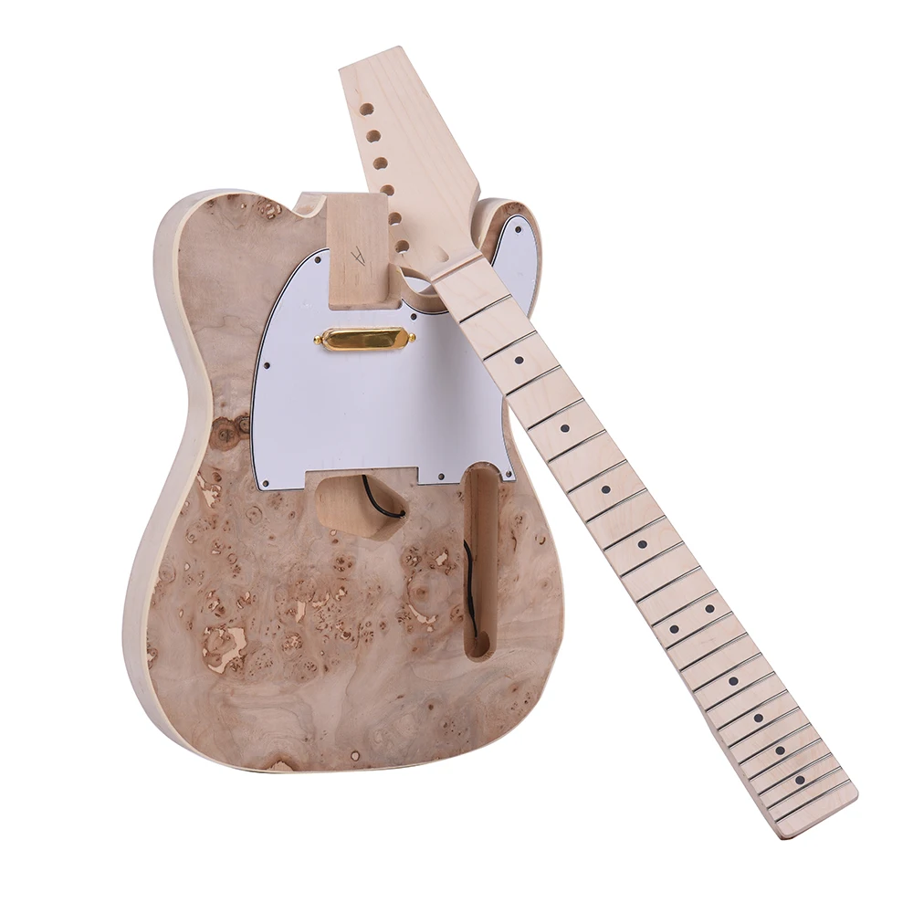 Discount New Arrivals ammoon Unfinished Electric Guitar DIY Kit Basswood Body Burl Surface Maple Wood Neck & Fingerboard 3
