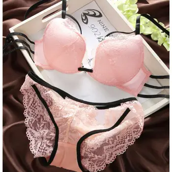 

Fashion Beauty Lace Back Breathable Lingerie Bra Set Sexy Lace Gather Adjustable Underwear Set