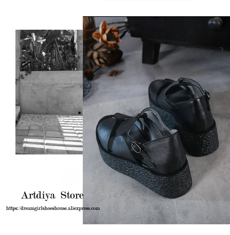 Artdiya новые летние, с пряжкой, женская обувь на платформе в стиле ретро из натуральной кожи с открытым носком на толстой подошве; обувь на плоской подошве обувь, римские сандалии 665-8