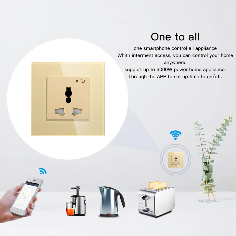 WiFi Smart Wall Socket Outlet Glass Panel Smart Life/Tuya APP Remote Control,Works with Amazon Echo Alexa Google Home EU FR UK