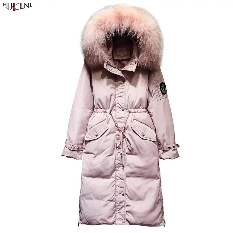Longue Femmes Chaud Fourrure Capuche À De D'hiver Cacaso Extérieure Couleur Outwear Coréenne Nouveau Rose black Ac311 Solide 2018 Canard Blue Veste Duvet Style grey pink Mince 8qapnxw