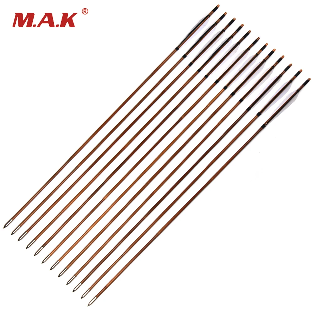

12pcs/pack Spine 450 OD 7.8mm Bamboo Arrows with Black and White Turkey Feathers fit 50-60lbs Bows Shooting Hunting Archery