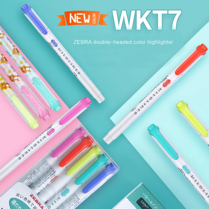 

Japanese Zebra wkt7 cute Double head fluorescent pen mild liner highlighters Color marker pen School supplies kawaii