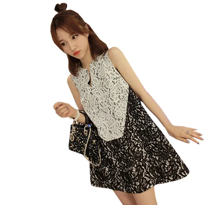 

Sexy Sleeveless Fashion Patchwork Short Dress Women's High Waist Korean Summer Mini Dress For Girls Party Vestidos XS f1206