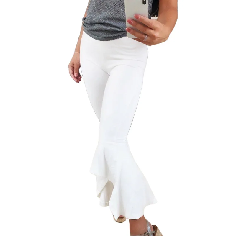 2018 New Arrivals Women Black White Sexy Pants Ruffle Wide Leg Fit Casual Pants Women Pants Joggers Flare Pants Trousers Women Pants