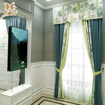 

2019 Spring New Arrival Modern Pastoral Style Faux Linen Curtains for Living Room Bedroom Fashionable Peacock Blue Fabric