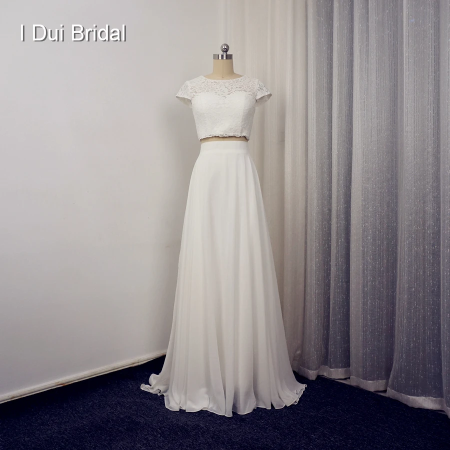 Короткий рукав из двух частей Кружевной Топ Свадебные платья настоящая фотография высокое качество кнопка назад индивидуальный заказ