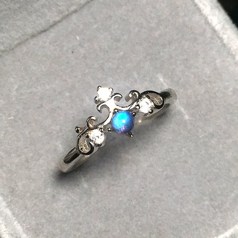 

100% Real Sterling Silver 925 Natural Colorful Moonstone Ring Women Elegant Rainbow Stone Crystal Crown Vintage Female Open Ring