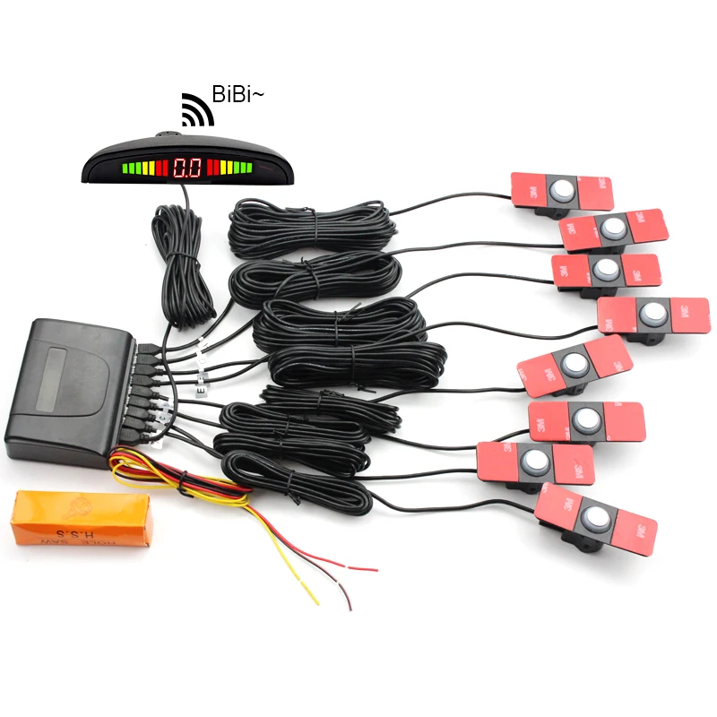 Sinairyu16mm Original Flat Parking Sensor, Car LED Parking Sensor Front Rear 8 Sensors For All Cars Reverse Radar Monitor System