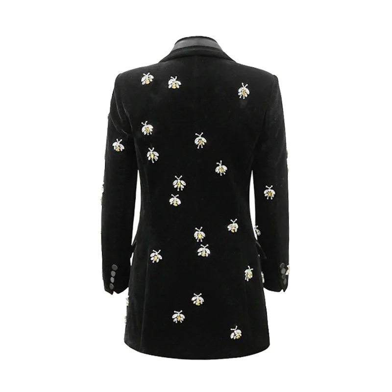 High Quality Velvet Blazer Women 2019 New Fashion Luxe Crystal Design Long Sleeve Slim Office Ladys  Blazers And Jackets       