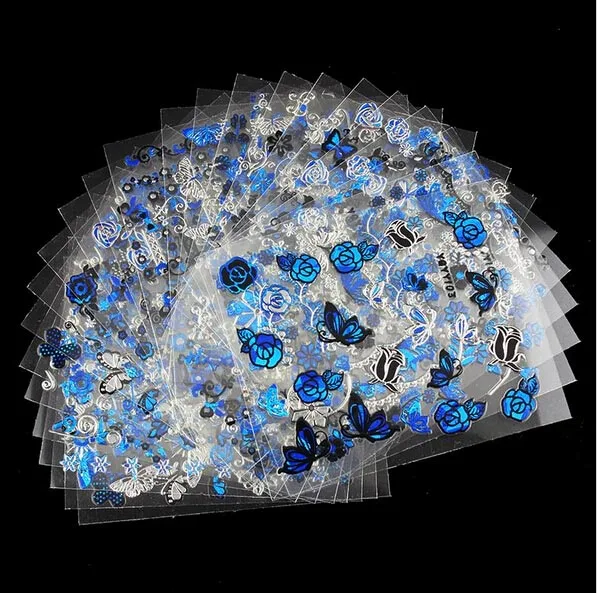 

24Pcs/lot 3D Nail Sticker Tree Leaf Butterfly Flora Pattern Stamping Charms Bronzing Blue Gold Silver Nail Art Decal