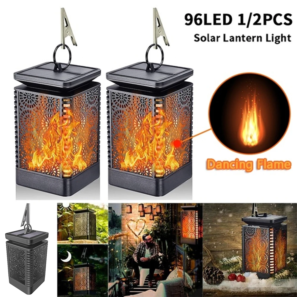 

1/2Pcs LED Solar Powered Dancing Flame Light Outdoor Waterproof Garden Patio Lamp Portable Hanging Lantern Night Lights