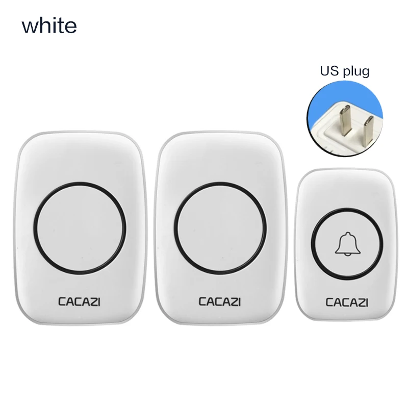Водонепроницаемый беспроводной дверной звонок, 300 м, дистанционный звонок, ЕС, Великобритания, США, умный дверной звонок, звонок, 220 В, 1 кнопка, 2 приемника, дверной звонок - Цвет: White US plug