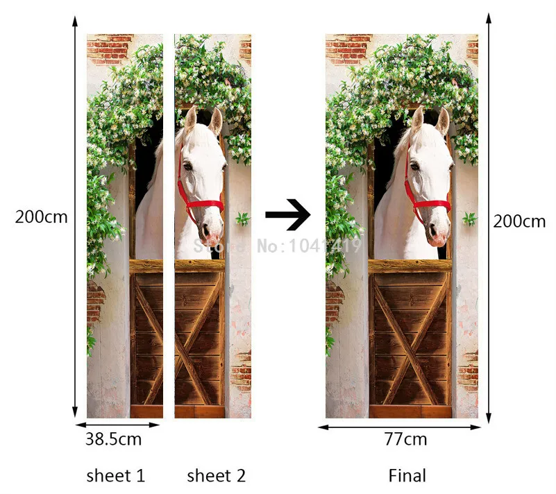 Фото обои 3D стерео Белая лошадь настенная дверь наклейка DIY домашний Декор ПВХ самоклеющиеся водонепроницаемые наклейки для гостиной спальни