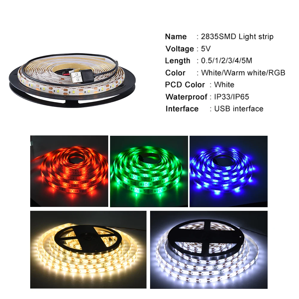 Foxanon 1 м 2 м 3 м 4 м 5 в RGB свет 2835SMD USB Светодиодная лента для ТВ фоновая световая лента лампа с 3 клавишами IR24Key RF17key контроллер