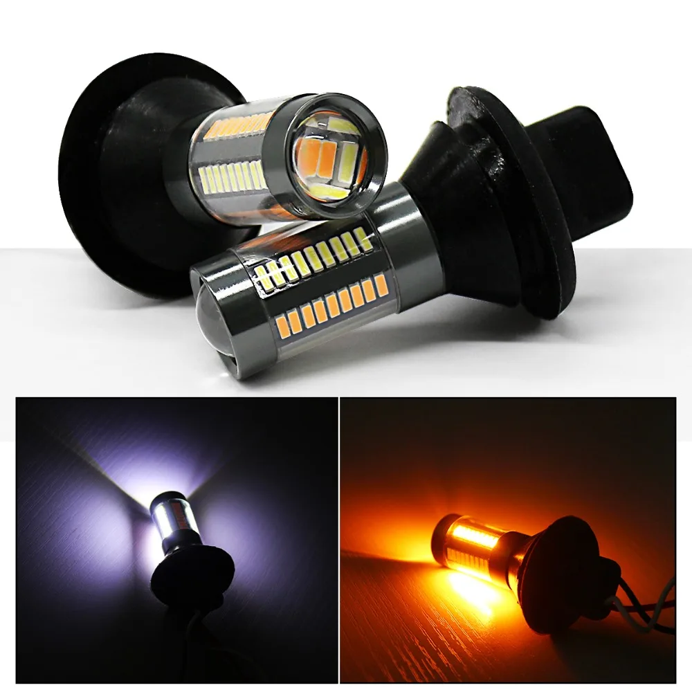MODERN CAR T20 7440 66SMD DRL Running Light White S25 1156 BA15S BAU15S Lamp Bulbs 12V Turn Signal Light Amber with Canbus 66W