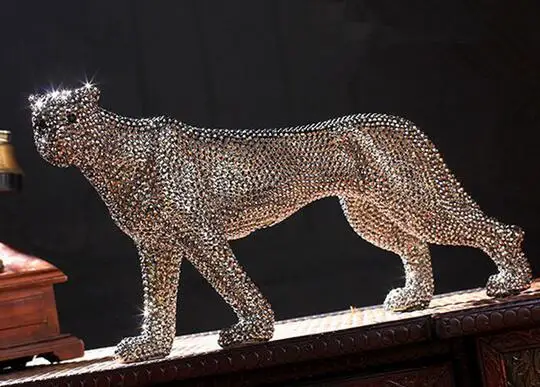 Креативная ручная работа, инкрустированная бриллиантами современная керамическая статуэтка леопарда, керамическая статуэтка для украшения дома, Керамическая скульптура животного - Цвет: leopard
