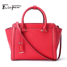 ESUFEIR Brand Genuine Leather Women Handbag Cross Pattern Cow Leather Shoulder Bag Fashion Design Top Handle Trapeze Women Bag