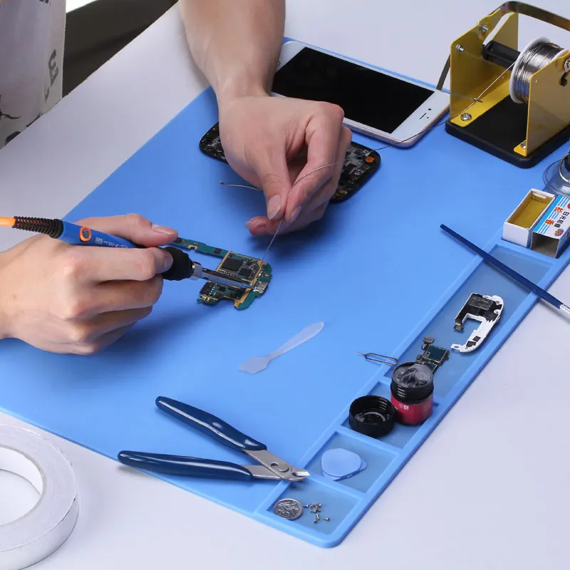 Kopen Grote Maat hittebestendig Isolatie Siliconen Pad Magnetische Reparatie Bureau Matten Onderhoud Platform BGA Solderen Reparatie Station