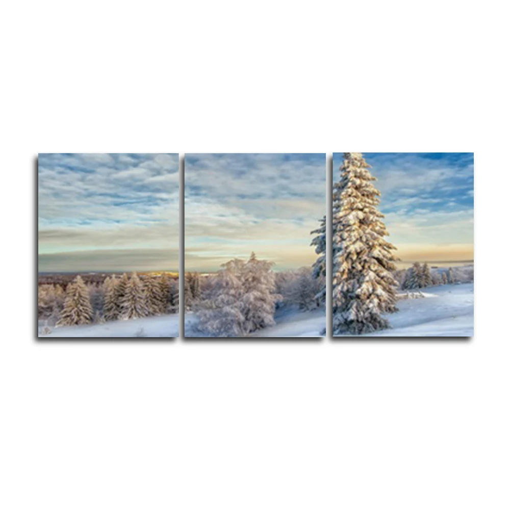 

3 Panel Winter Snow Scenery Photo Album Poster Canvas Oil Painting for Home Living Room Bedroom Decoration Vintage Art No Frame