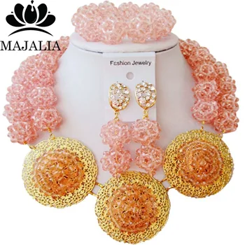 

Majalia Fashion Nigerian Wedding African Jewelry Set Peach Crystal Bead Necklace Bride Jewelry Sets Free Shipping 2JS073